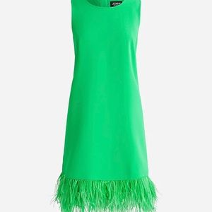 Jcrew crepe feather-trim shift dress